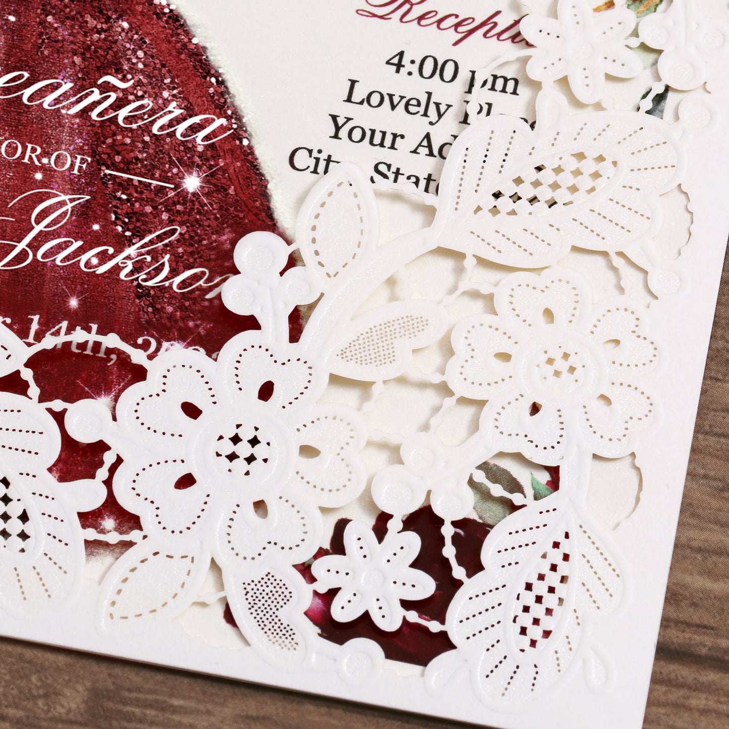 Customized Quinceanera Invitation Burgundy, Elegant 15 years Invitations Sweet 16, Miss XV, Birthday Laser Cut Quince Invitation Cards White Personalized