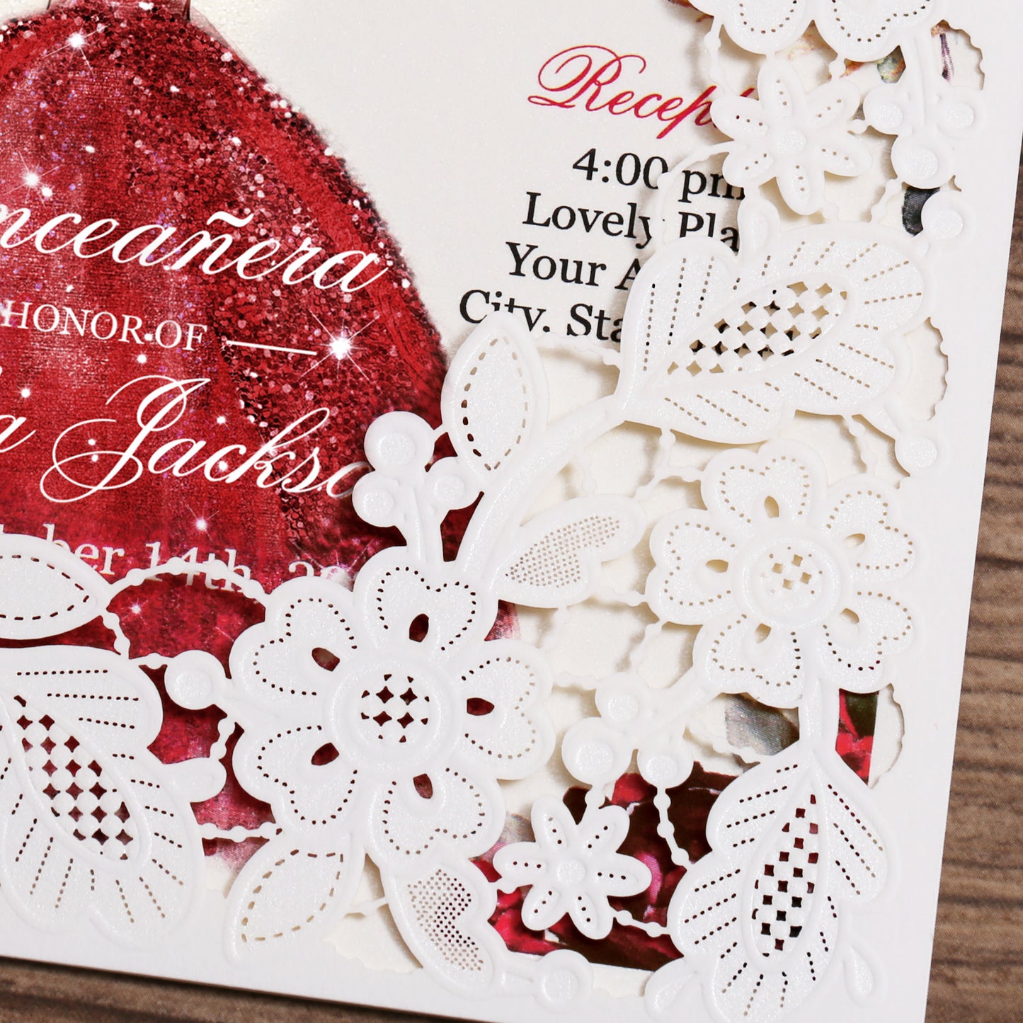 Customized Quinceanera Invitation Red, Elegant 15 years Invitations Sweet 16, Miss XV, Birthday Laser Cut Quince Invitation Cards White Personalized