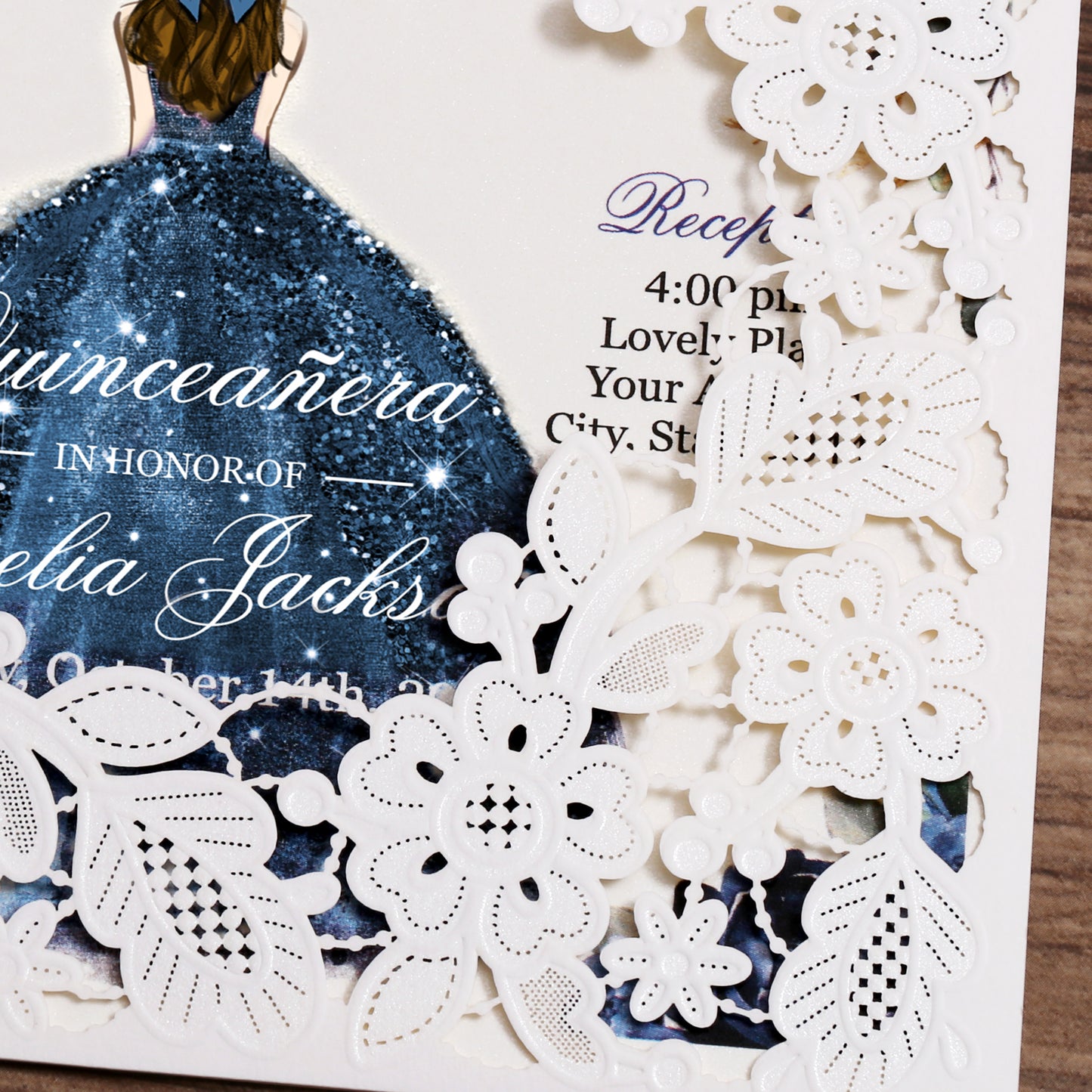 Customized Quinceanera Invitation Navy Blue, Elegant 15 years Invitations Sweet 16, Miss XV, Birthday Laser Cut Quince Invitation Cards White Personalized