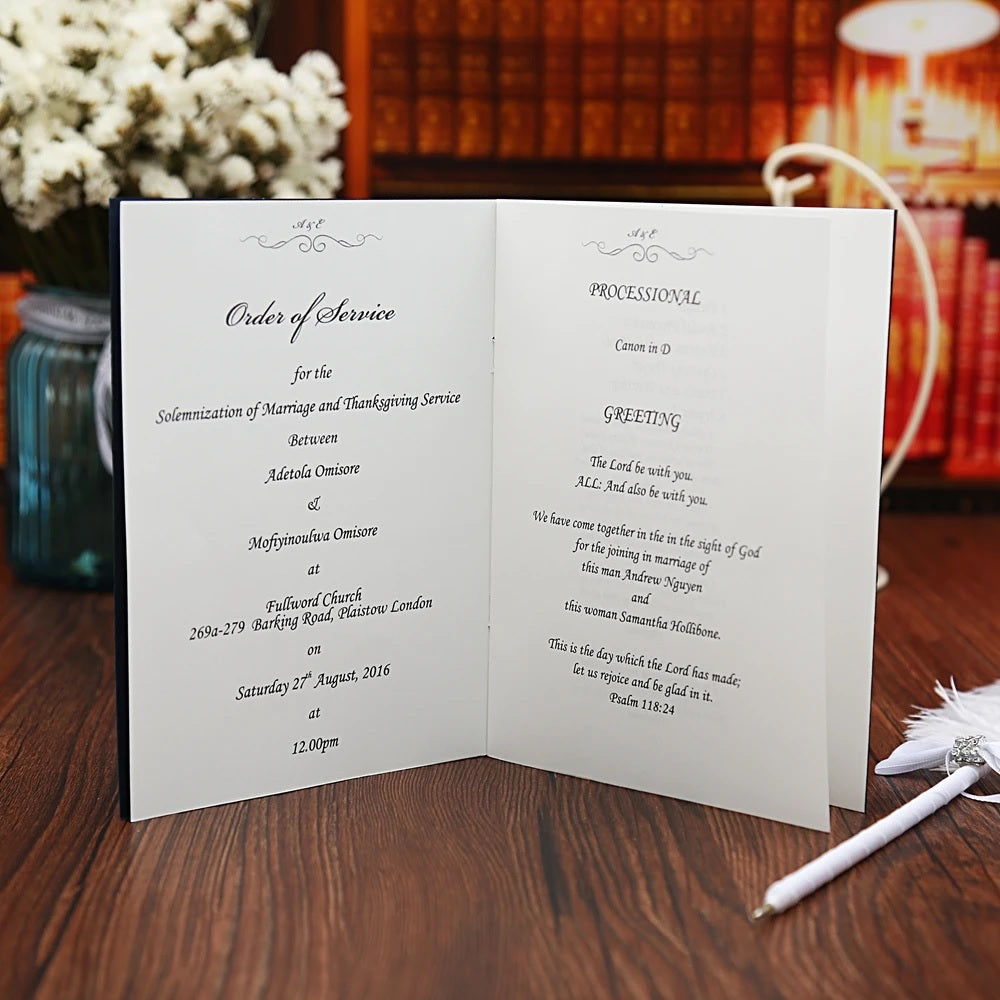 DreamBuilt 50pcs Blue Silver glitter wedding program booklet modern wedding stationery ceremony program modern Order of Service