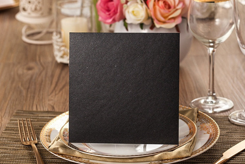 Square Black Lase-cut Lace Flower Pattern Wedding Invitations
