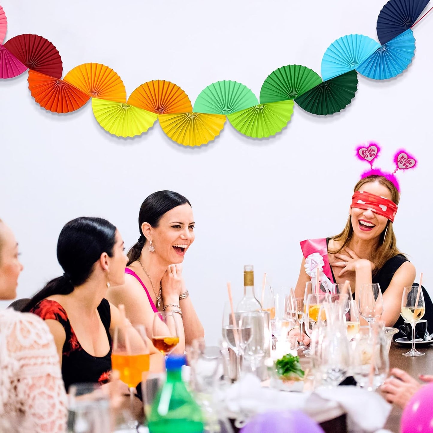 DreamBuilt 3 Pack Wedding Paper Fans Garland 15.6ft Colorful Background Ceiling Hanging Decorations Paper Garland Decorations Set for Birthday Party Supplies 3D Bachelorette Party Decorations (Rainbow)