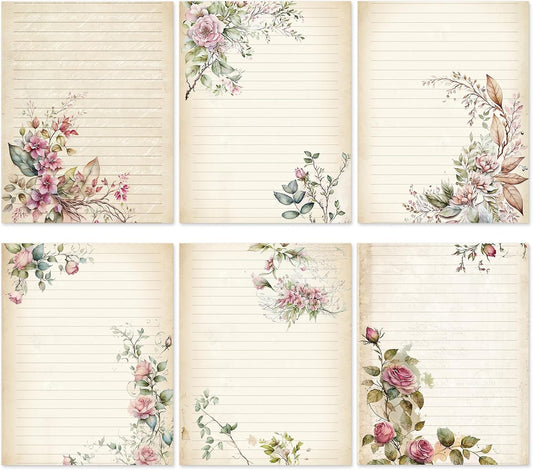 DreamBuilt 60 Sheet Retro Flower Stationery Letterhead Paper Vintage Floral Writing Paper Retro Floral Paper Notes Greeting Paper for Wedding Birthday Party Invitations School Printing, 8.5x11 Inch