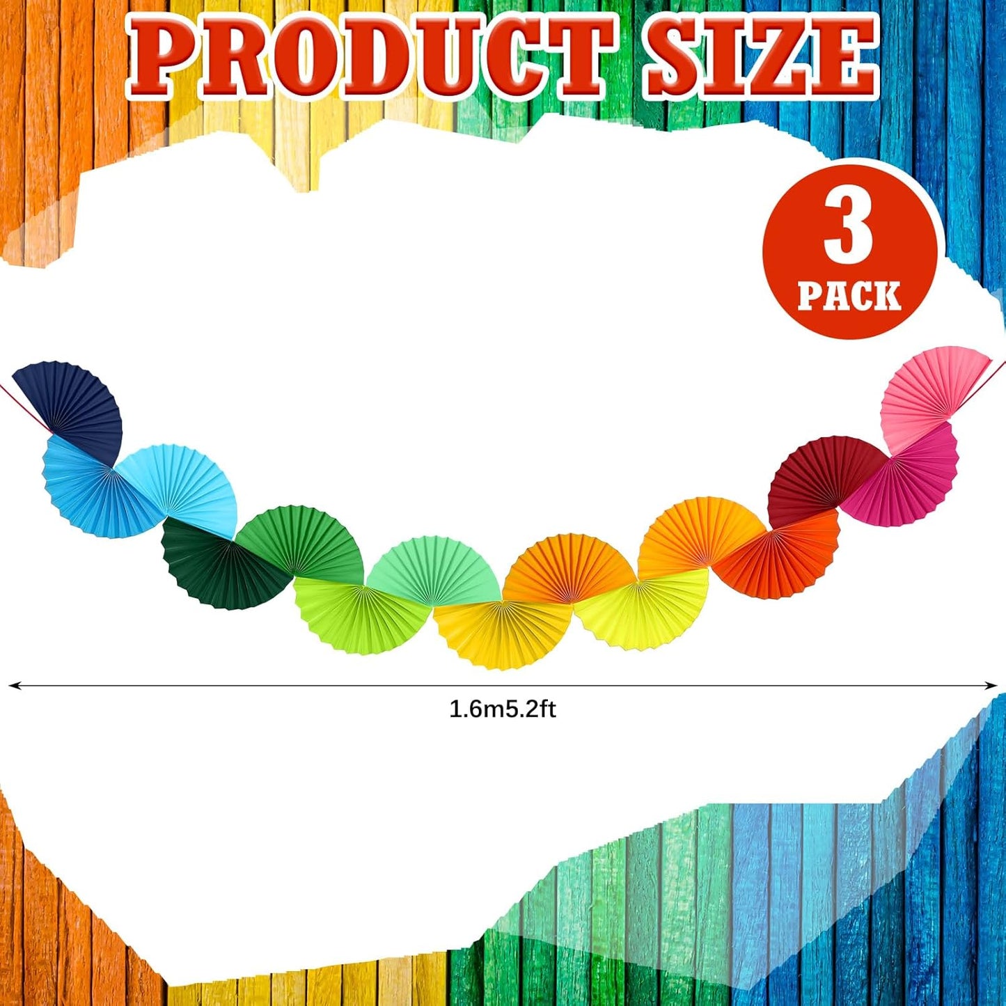DreamBuilt 3 Pack Wedding Paper Fans Garland 15.6ft Colorful Background Ceiling Hanging Decorations Paper Garland Decorations Set for Birthday Party Supplies 3D Bachelorette Party Decorations (Rainbow)