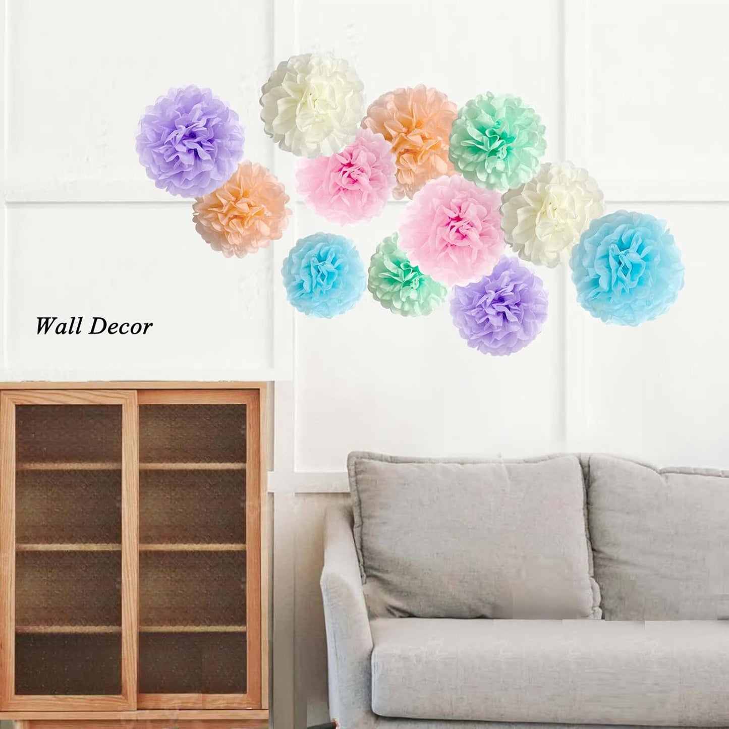 DreamBuilt Pastel Tissue Paper Pom Poms Party Decorations Rainbow Ice Cream Easter Macaron Flowers Wall Hanging Décor Supplies Birthday Bridal Baby Shower Colorful Pink Purple Peach Mint Green Blue Ivory