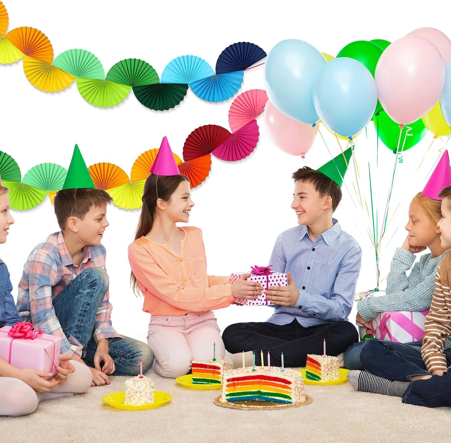 DreamBuilt 3 Pack Wedding Paper Fans Garland 15.6ft Colorful Background Ceiling Hanging Decorations Paper Garland Decorations Set for Birthday Party Supplies 3D Bachelorette Party Decorations (Rainbow)