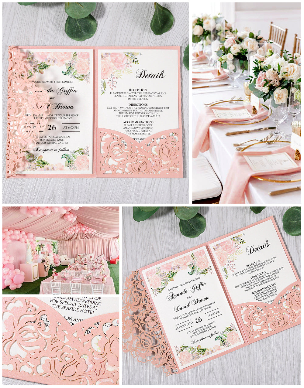 Pink Floral Laser cut invitation cards for Wedding