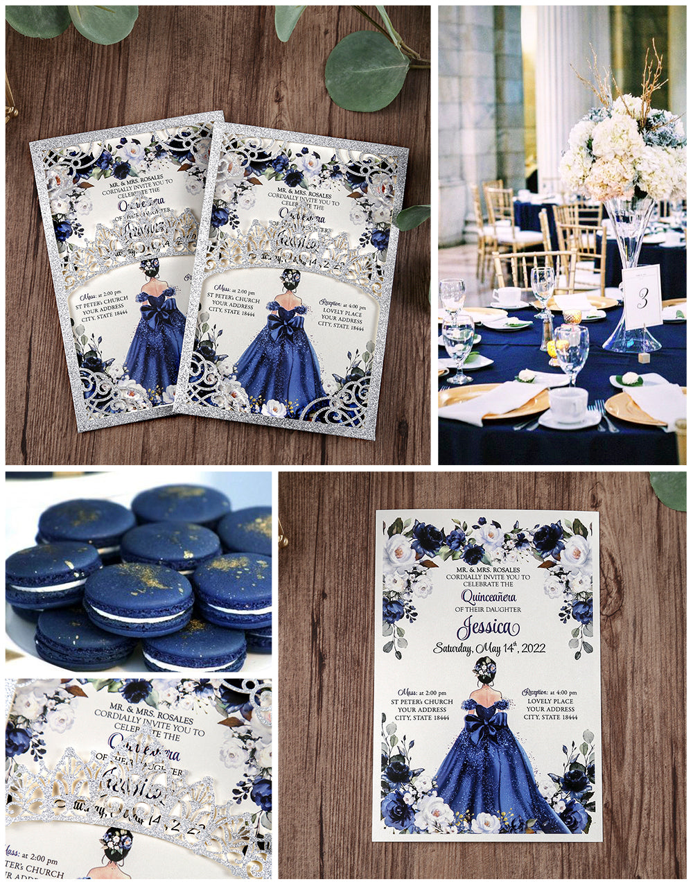 DreamBuilt Silver Glitter Invitations Greeting Cards For Quinceanera