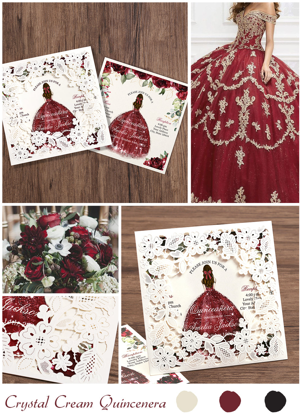 Customized Quinceanera Invitation Burgundy, Elegant 15 years Invitations Sweet 16, Miss XV, Birthday Laser Cut Quince Invitation Cards White Personalized