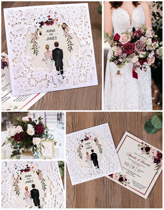 Ivory Square Hollow Flora Wedding Invitation