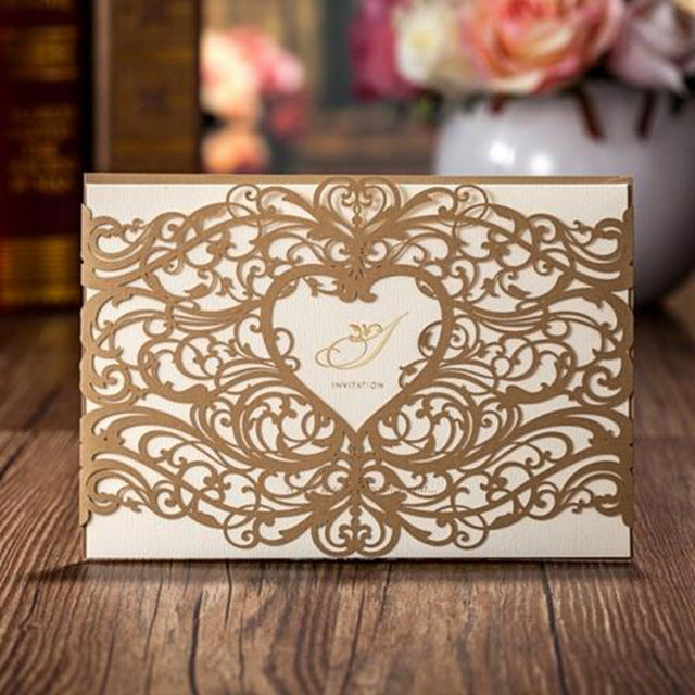 Gold Lace Cut Wedding Invitation Cards,Invitations - DorisHome