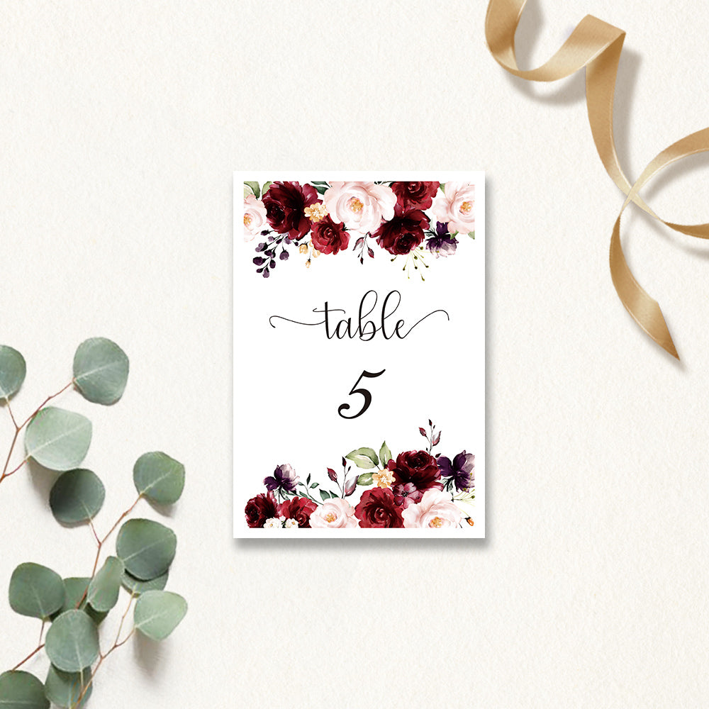 Burgundy rose Table Cards - DorisHome