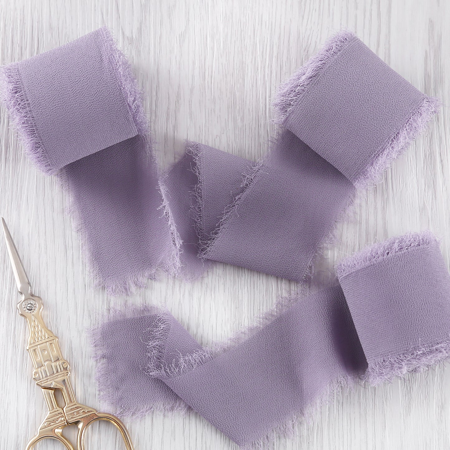 Handmade Fringe Chiffon Silk-Like Ribbon 2" x 7Yd Set of 3 Rolls Ribbons for Wedding Invitations, Bouquets, Gift Wrapping (3 Rolls Pastel Purple)