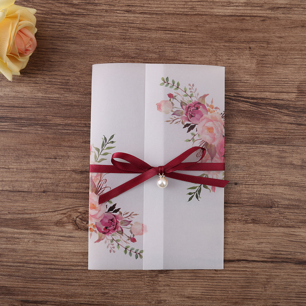 Pocket Burgundy Wedding Invitations Greeting Cards - DorisHome