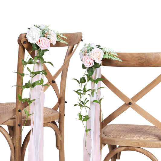 Wedding Aisle Decorations Pink Pew Flowers Set of 10 for Wedding Ceremony Party Chair Decor with Artificial Flowers Eucalyptus and Ribbons