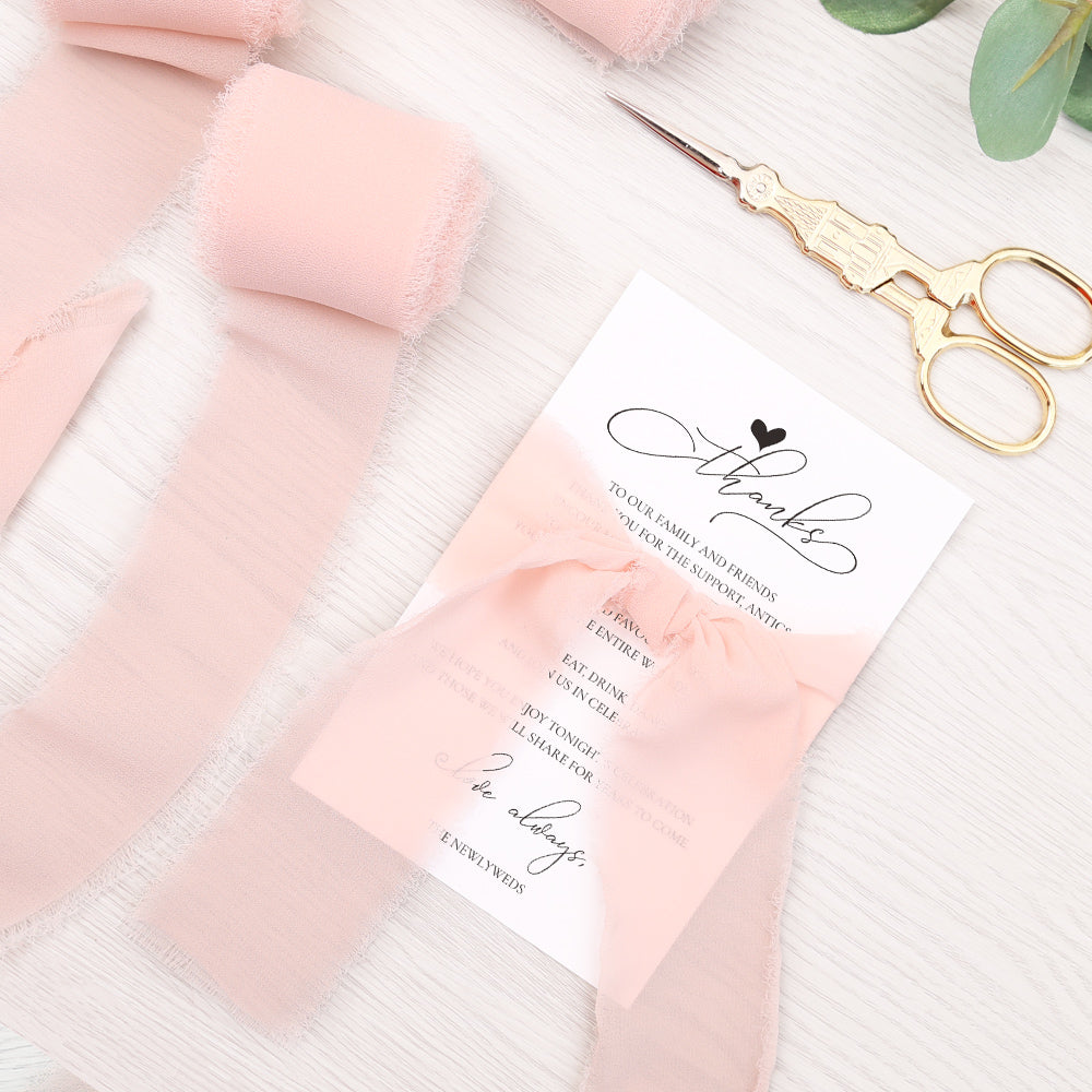 Handmade Fringe Chiffon Silk-Like Ribbon 2" x 7Yd Set of 3 Rolls Ribbons for Wedding Invitations, Bouquets, Gift Wrapping (3 Rolls Pink) - DorisHome