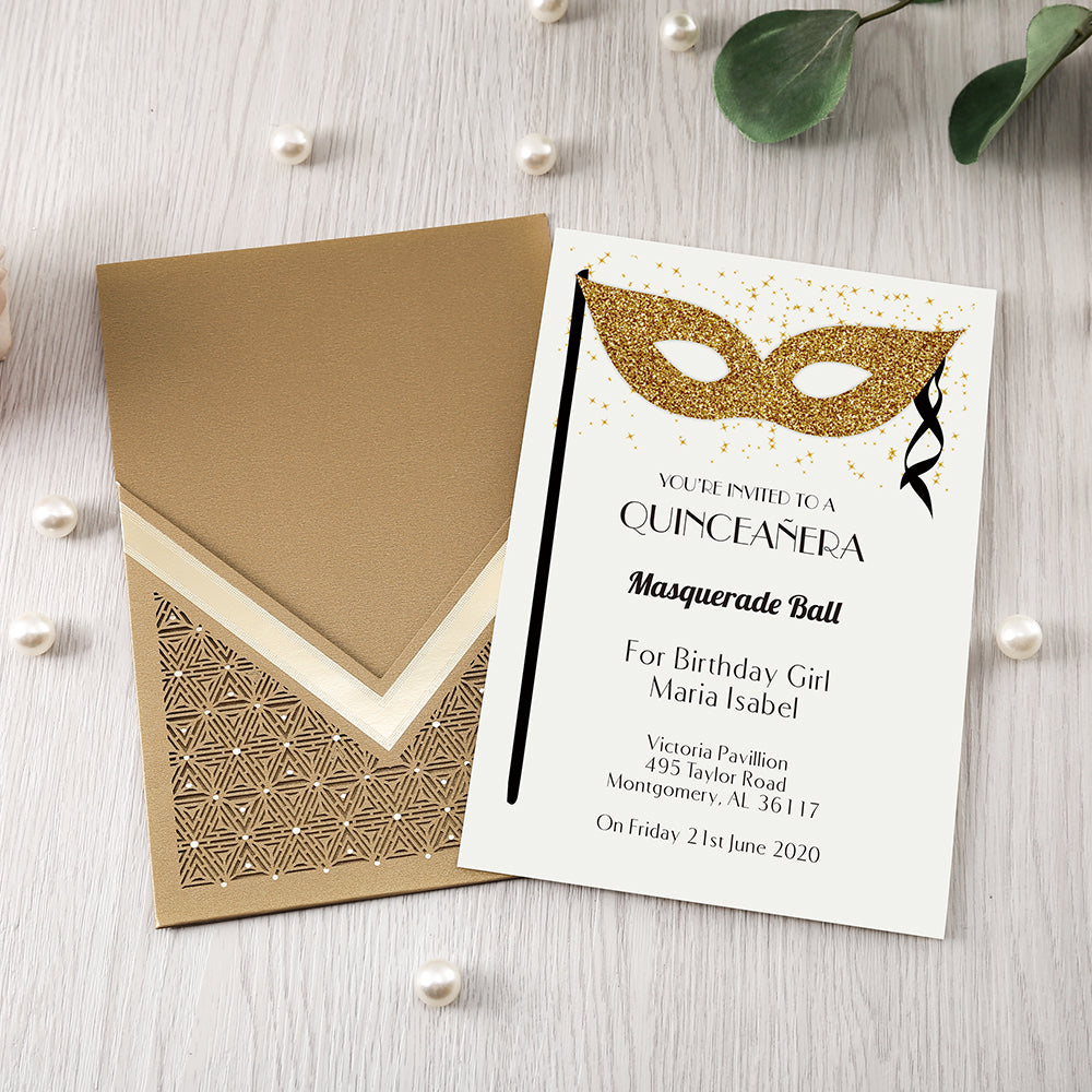 Gold Floral Laser cut invitation cards for Wedding, Anniversary, Quinceanera - DorisHome