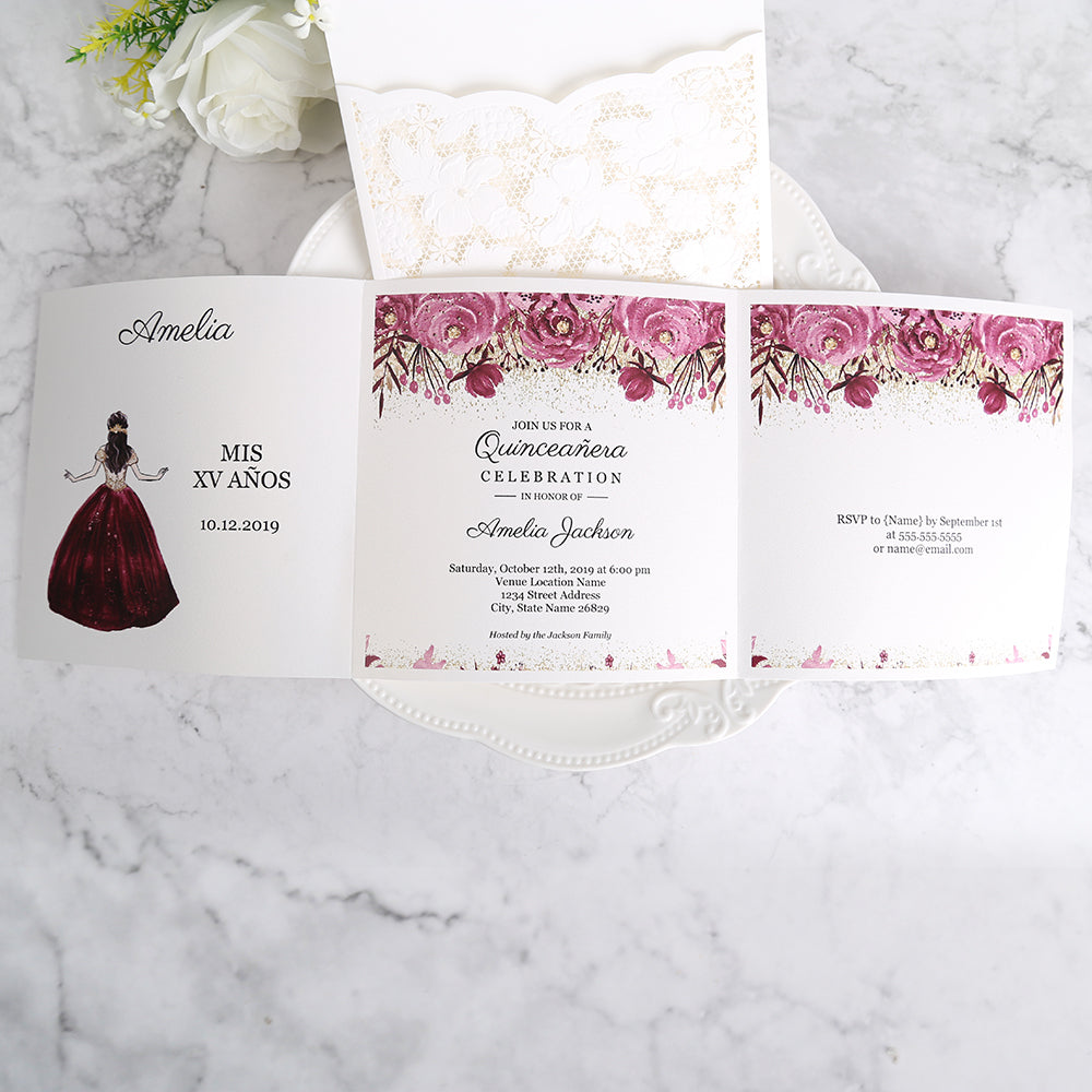 Ivory White Small Pearl Lace Invitations,Invitations - DorisHome