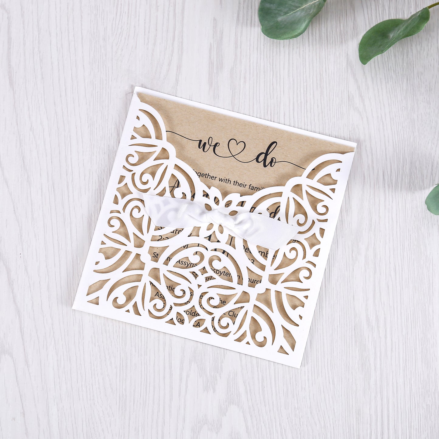 Lace Bowknot Vintage Laser Cut Wedding Invitation White Hollow-out Flowers
