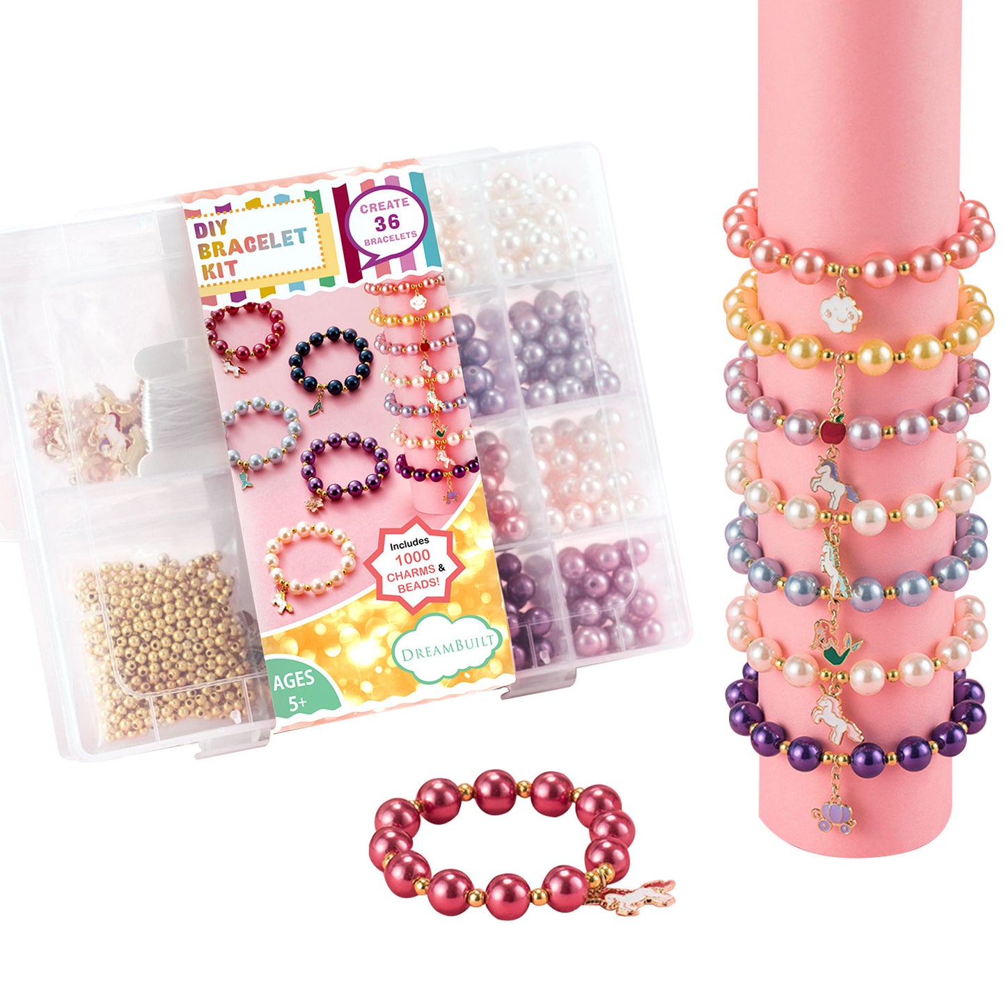 DreamBuilt Bracelet Making Kit for Girls, Charms for Jewelry Making Kit with 1000+ Charm& Beads& Pearls, Christmas Gifts/Charm Bracelet for Girls Teens, Friendship Bracelet Making Kit for Girls
