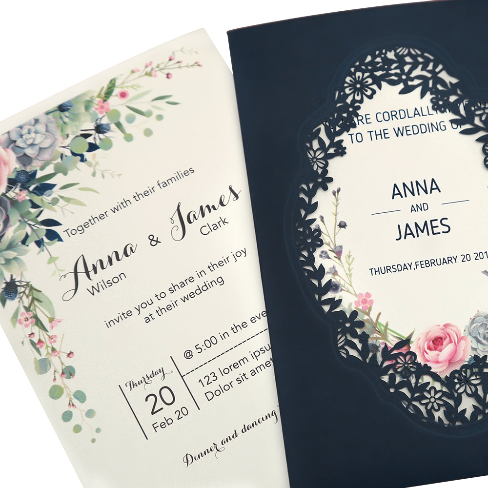 Pocket Navy Wedding Invitations Greeting Cards For Wedding - DorisHome
