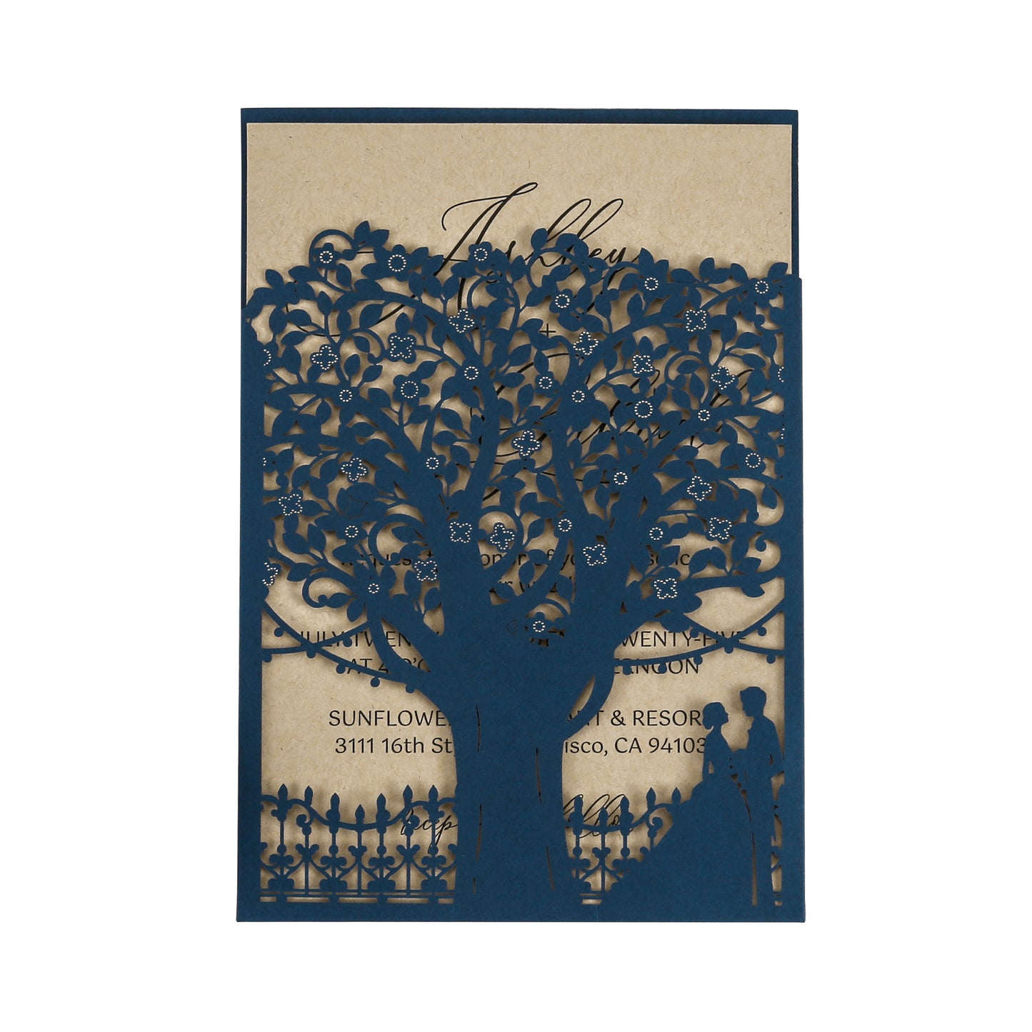 Laser Cut Wedding Invitations with Envelopes Navy Blue, Kraft Paper Invitation Cards for Wedding, Invitations with Envelopes