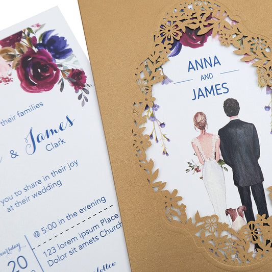 Pocket Gold Wedding Invitations Greeting Cards - DorisHome