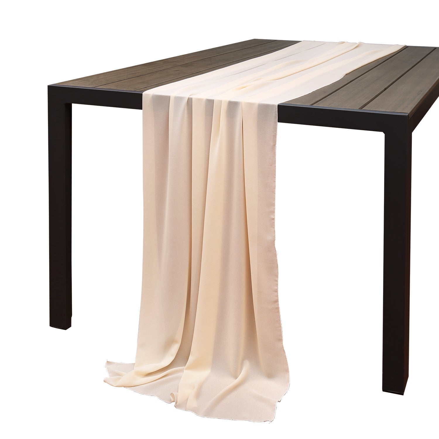 Doris Home 1pc 27x120inches 10ft Cream Chiffon Table Runner Tulle Extra Long Sheer Decoration With Ivory Ribbon For Romantic Wedding Reception Bridal Baby Shower Holiday Party - DorisHome