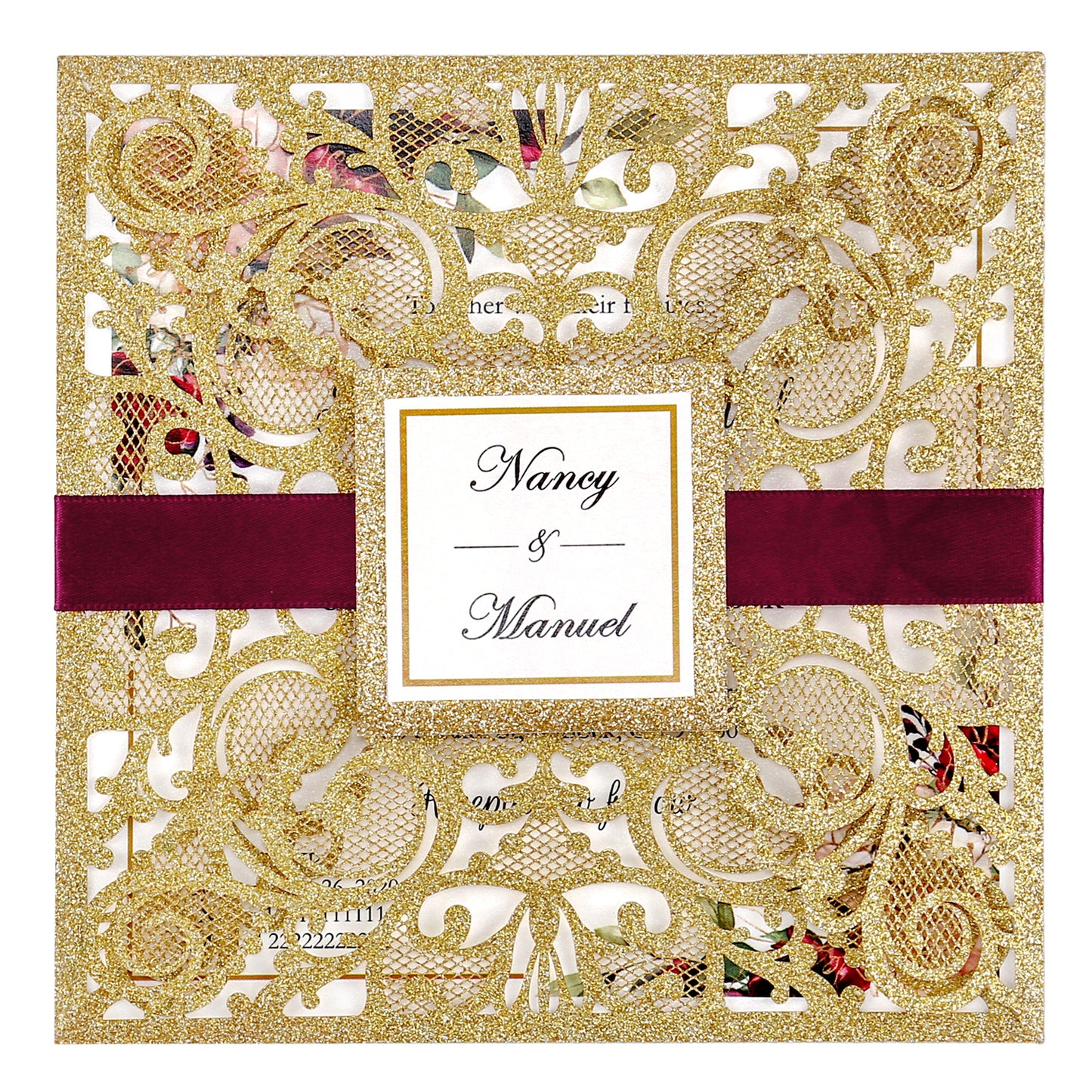 Square Rose Gold Glitter Wedding Invitations with Glitter Belly Band for Wedding 的副本 - DorisHome
