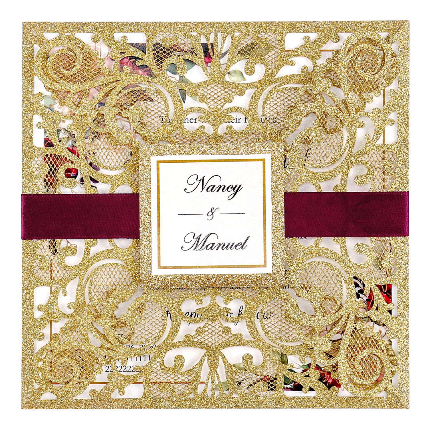 Square Rose Gold Glitter Wedding Invitations with Glitter Belly Band for Wedding 的副本 - DorisHome