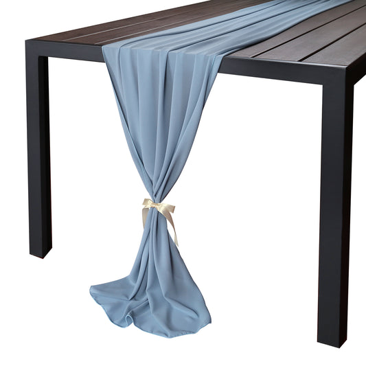 Doris Home 1pc 27x120inches 10ft Dusty Blue Chiffon Table Runner Tulle Extra Long Sheer Decoration With Ivory Ribbon For Romantic Wedding Reception Bridal Baby Shower Holiday Party - DorisHome