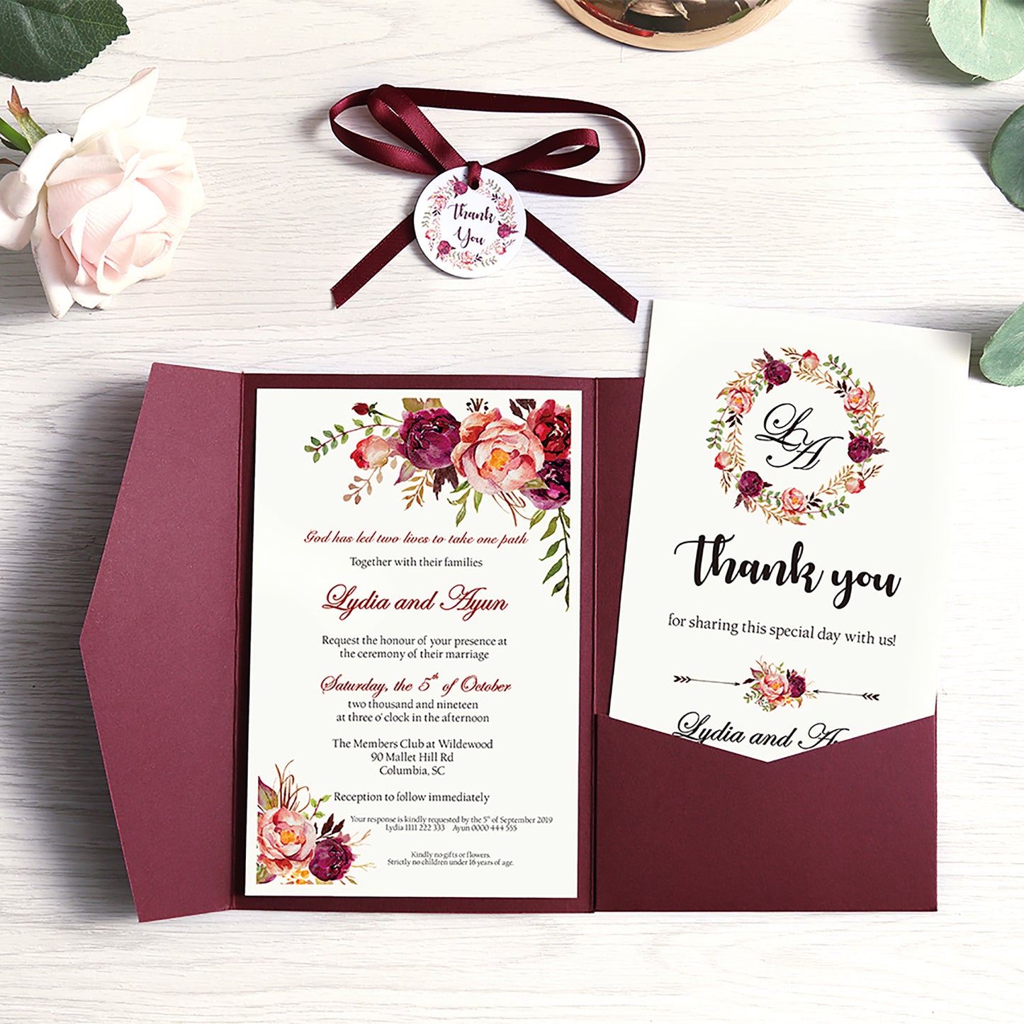 Pocket Burgundy Wedding Invitations Greeting Cards