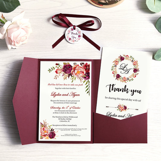 Pocket Burgundy Wedding Invitations Greeting Cards