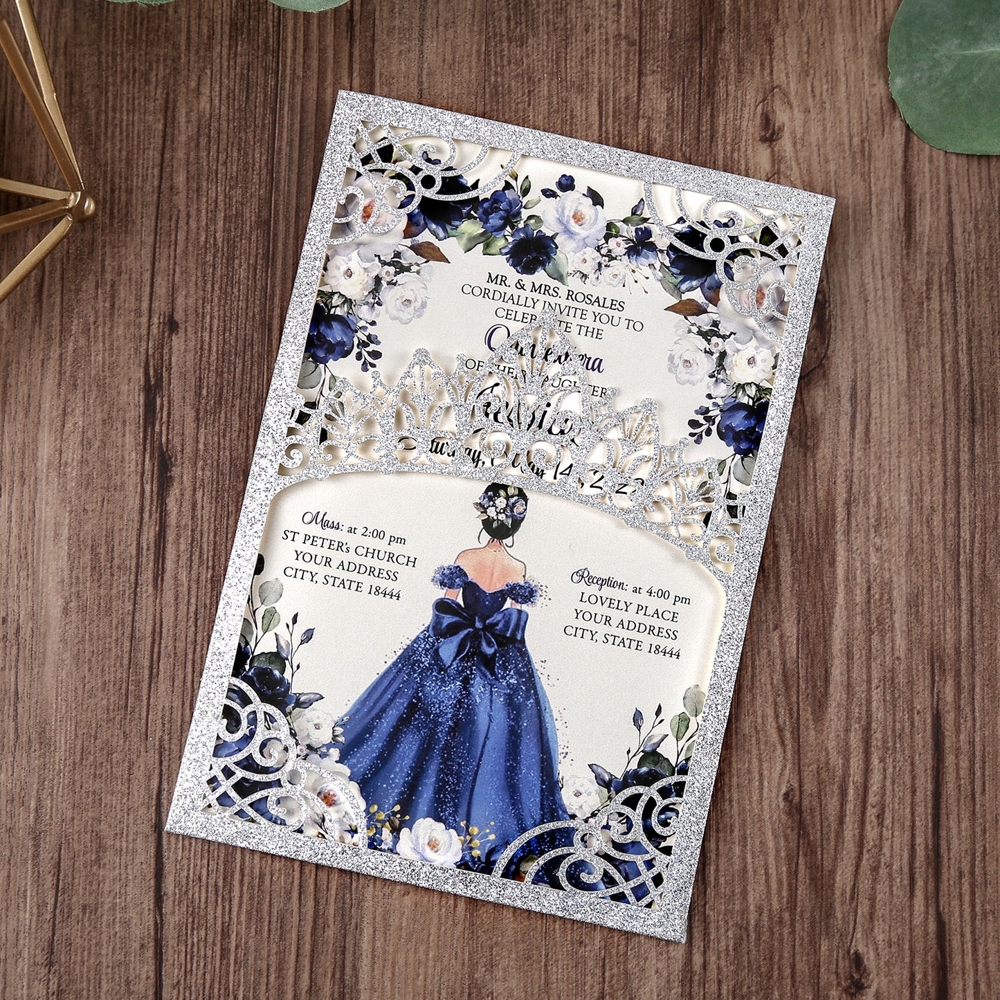 Silver Glitter Invitations Greeting Cards For Quinceanera - DorisHome
