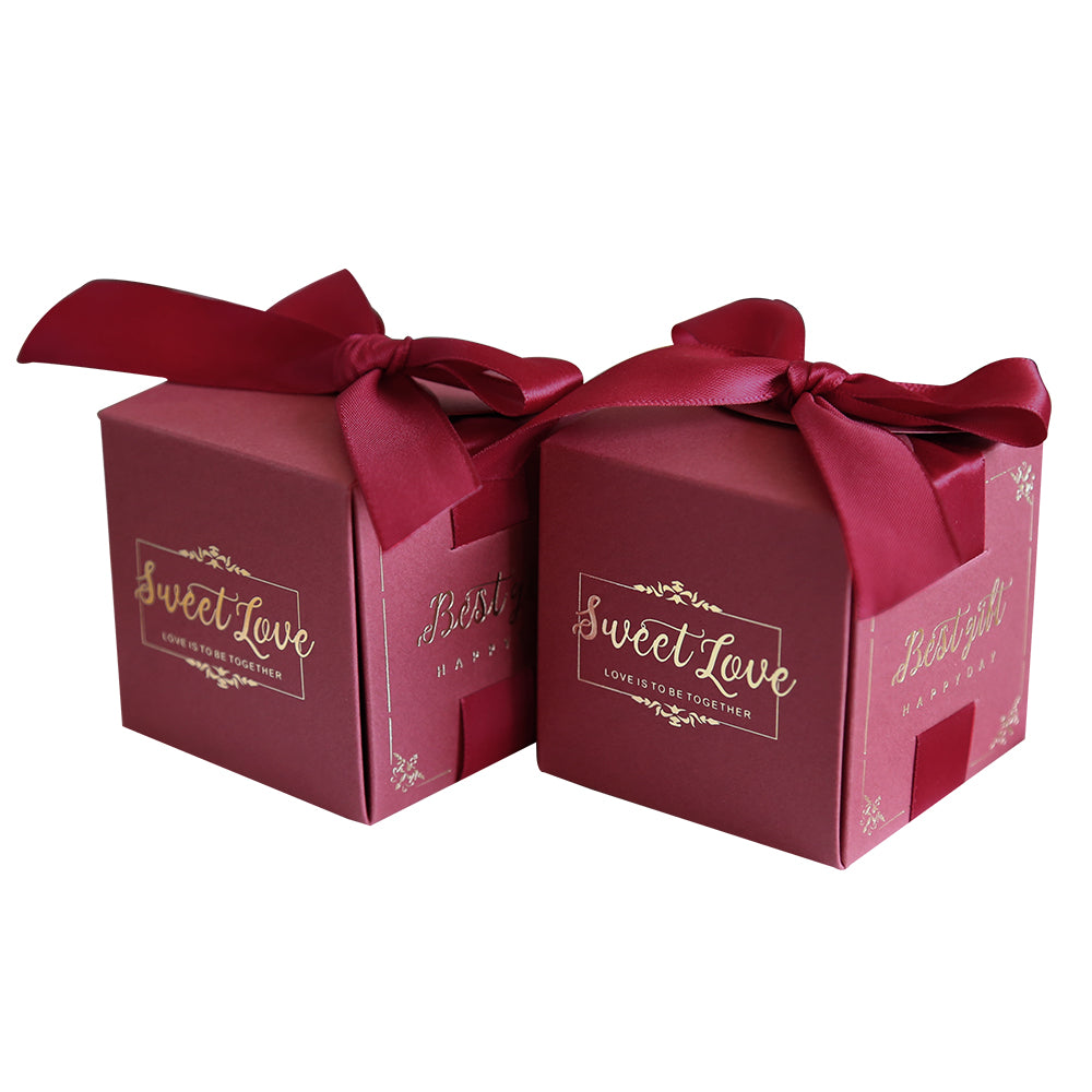 50 pcs Birthday Wedding Party Favor, Wedding Gift Bags Chocolate Candy and Gift Boxes Bridal Shower Party Paper Gift Box Burgundy Boxes with Ribbons,CB080R - DorisHome