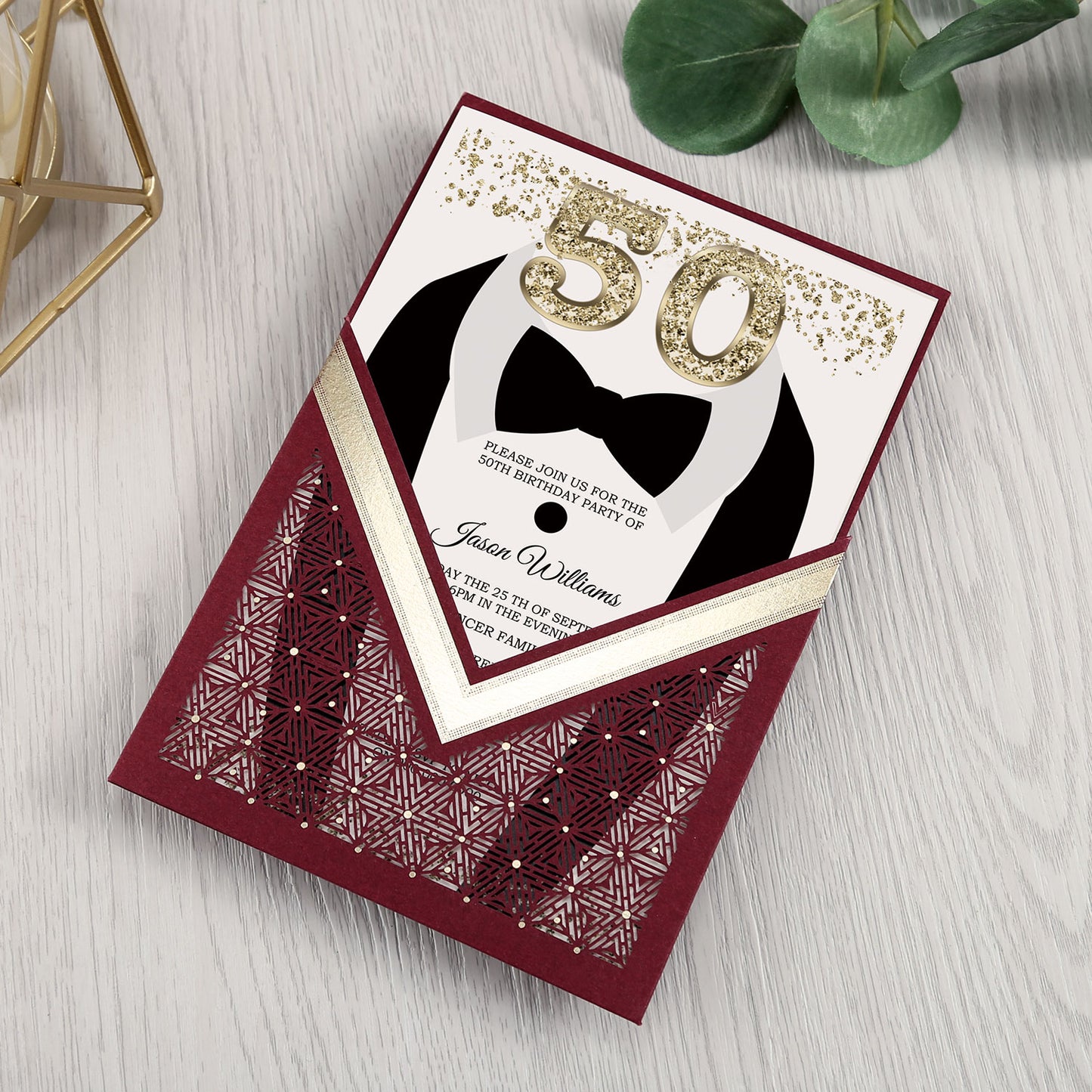 Burgundy Floral Laser cut invitation cards for Wedding, Anniversary, Quinceanera, Birthday