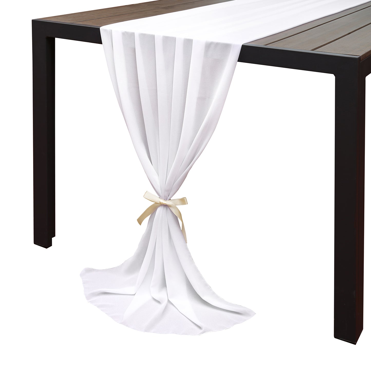 Doris Home 1pc 27x120inches 10ft White Chiffon Table Runner Tulle Extra Long Sheer Decoration With Ivory Ribbon For Romantic Wedding Reception Bridal Baby Shower Holiday Party - DorisHome