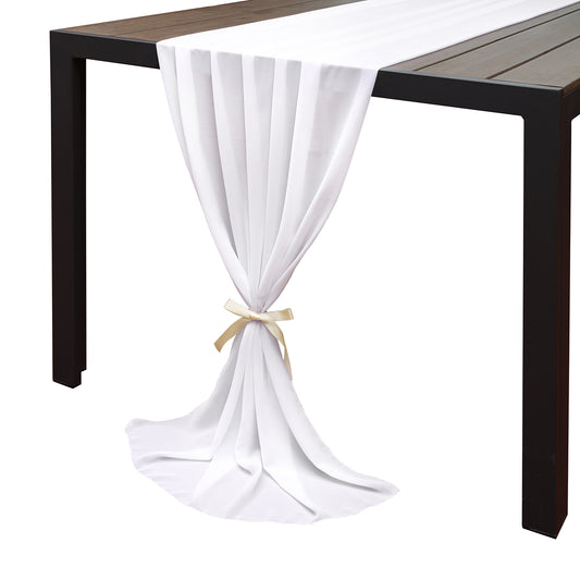 Doris Home 1pc 27x120inches 10ft White Chiffon Table Runner Tulle Extra Long Sheer Decoration With Ivory Ribbon For Romantic Wedding Reception Bridal Baby Shower Holiday Party - DorisHome