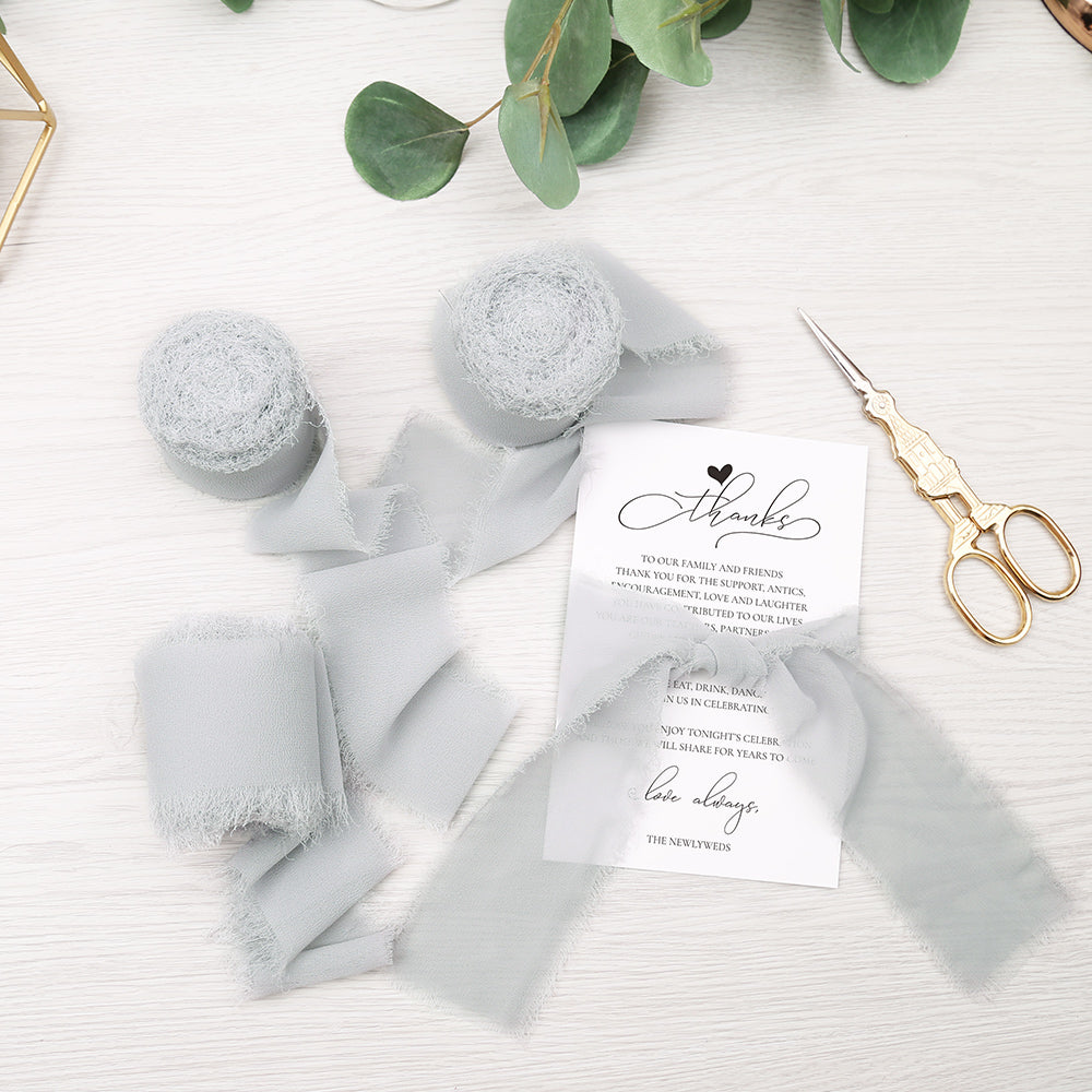 Handmade Fringe Chiffon Silk-Like Ribbon 2" x 7Yd Set of 3 Rolls Ribbons for Wedding Invitations, Bouquets, Gift Wrapping (3 Rolls Light Grey) - DorisHome