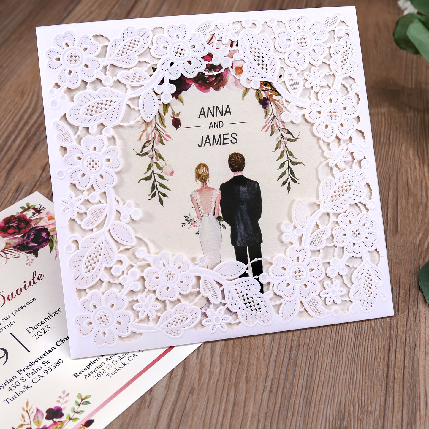 Ivory Square Hollow Flora Wedding Invitation