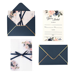 Pocket Navy  Wedding Invitations Greeting Cards - DorisHome