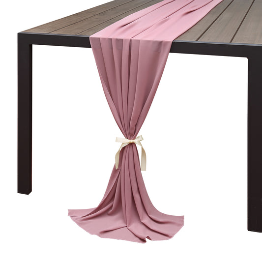 Doris Home 1pc 27x120inches 10ft Mauve Chiffon Table Runner Tulle Extra Long Sheer Decoration With Ivory Ribbon For Romantic Wedding Reception Bridal Baby Shower Holiday Party - DorisHome
