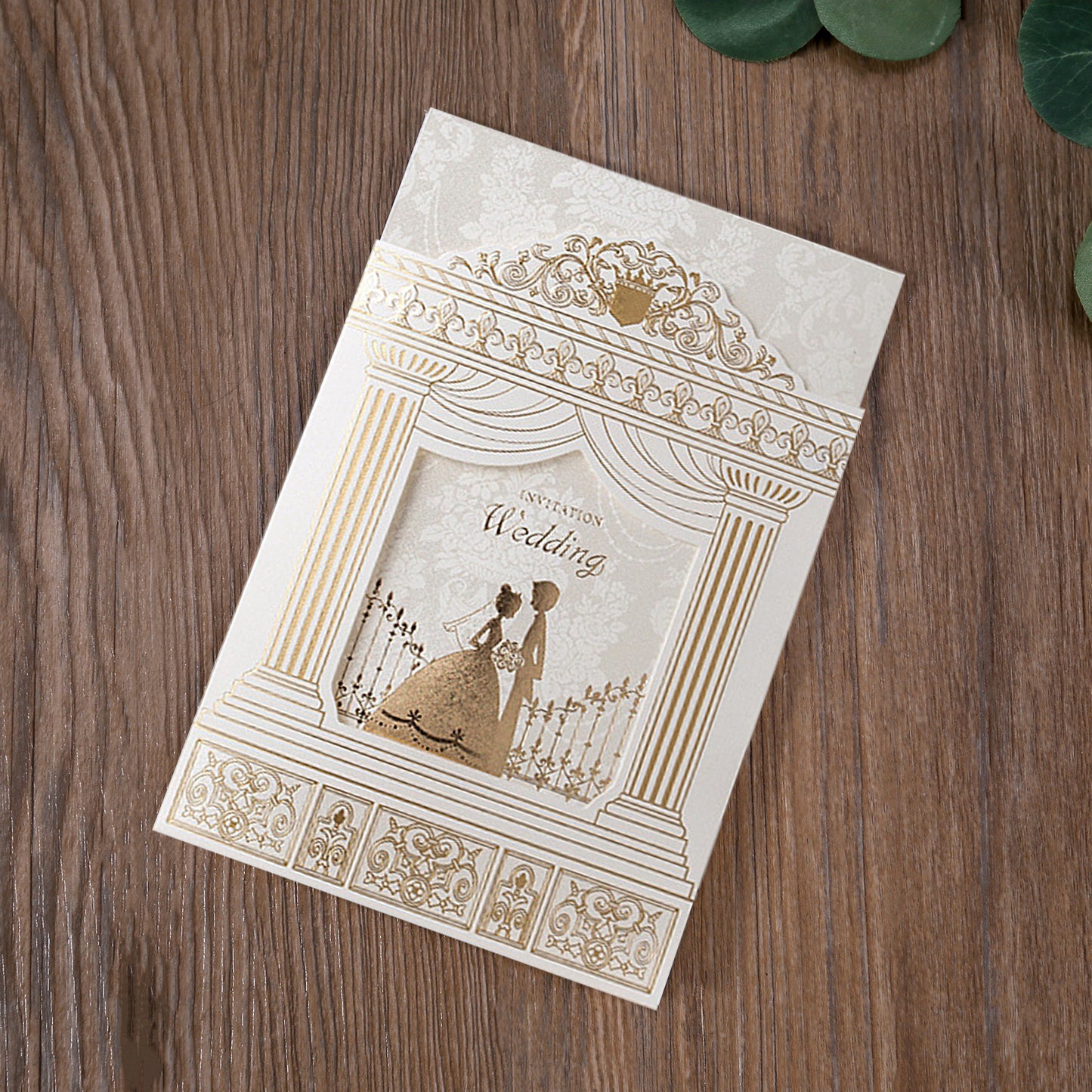 Gold Vintage Laser cut Wedding Invitation