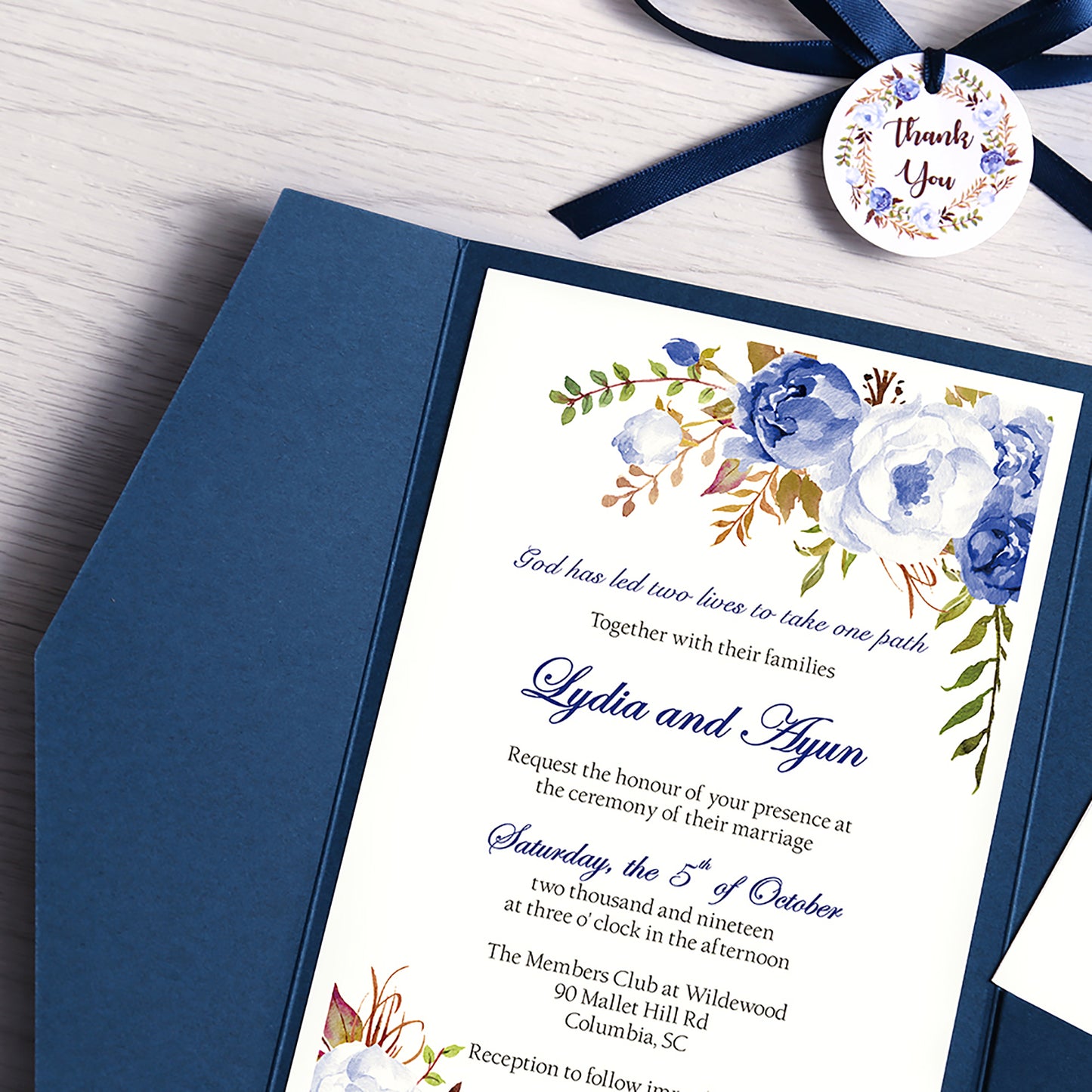 Pocket Blue Wedding Invitations Greeting Cards
