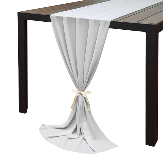 Doris Home 1pc 27x120inches 10ft Light Grev Chiffon Table Runner Tulle Extra Long Sheer Decoration With Ivory Ribbon For Romantic Wedding Reception Bridal Baby Shower Holiday Party - DorisHome