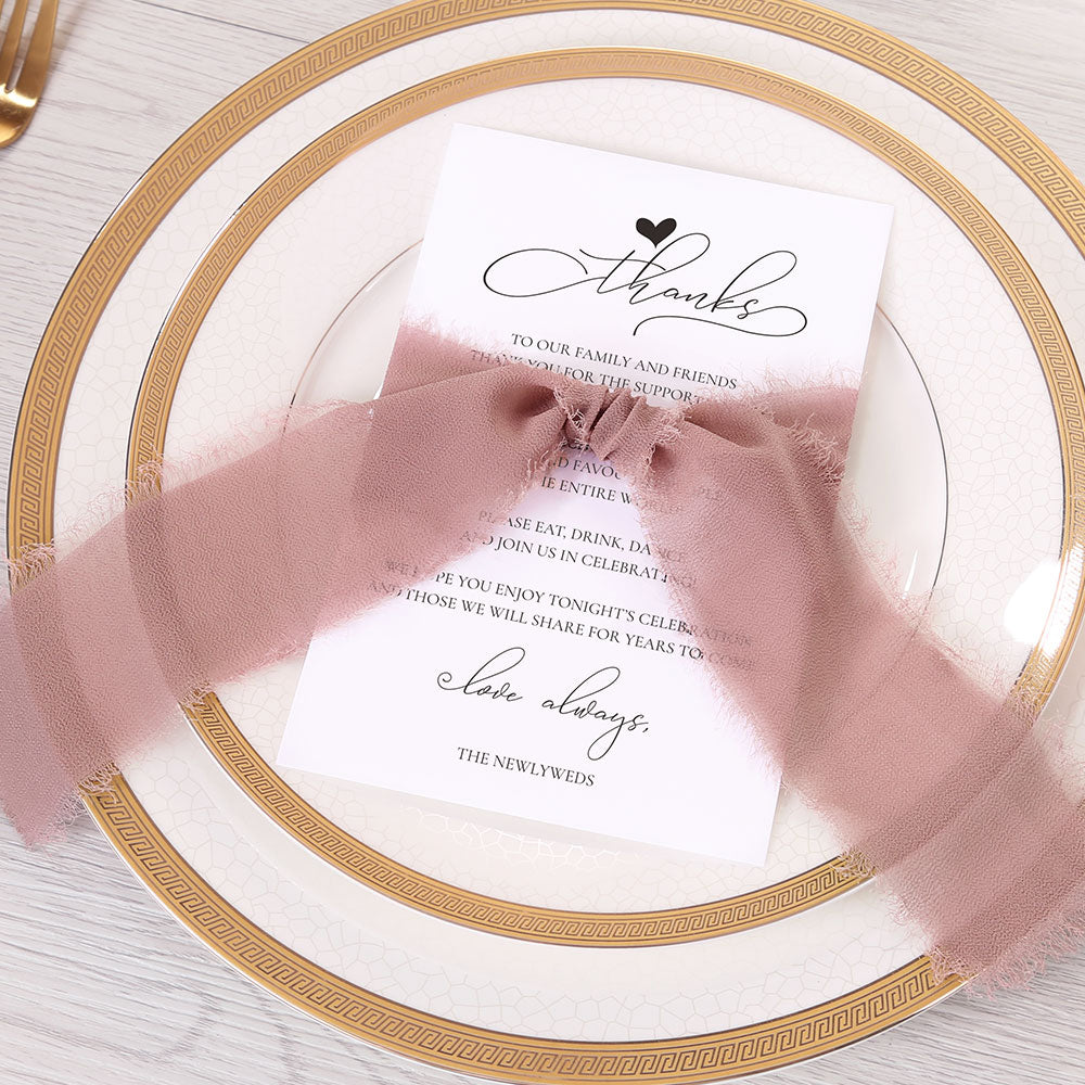 Thank You Place Setting Cards With Mauve Chiffon Ribbon - DorisHome