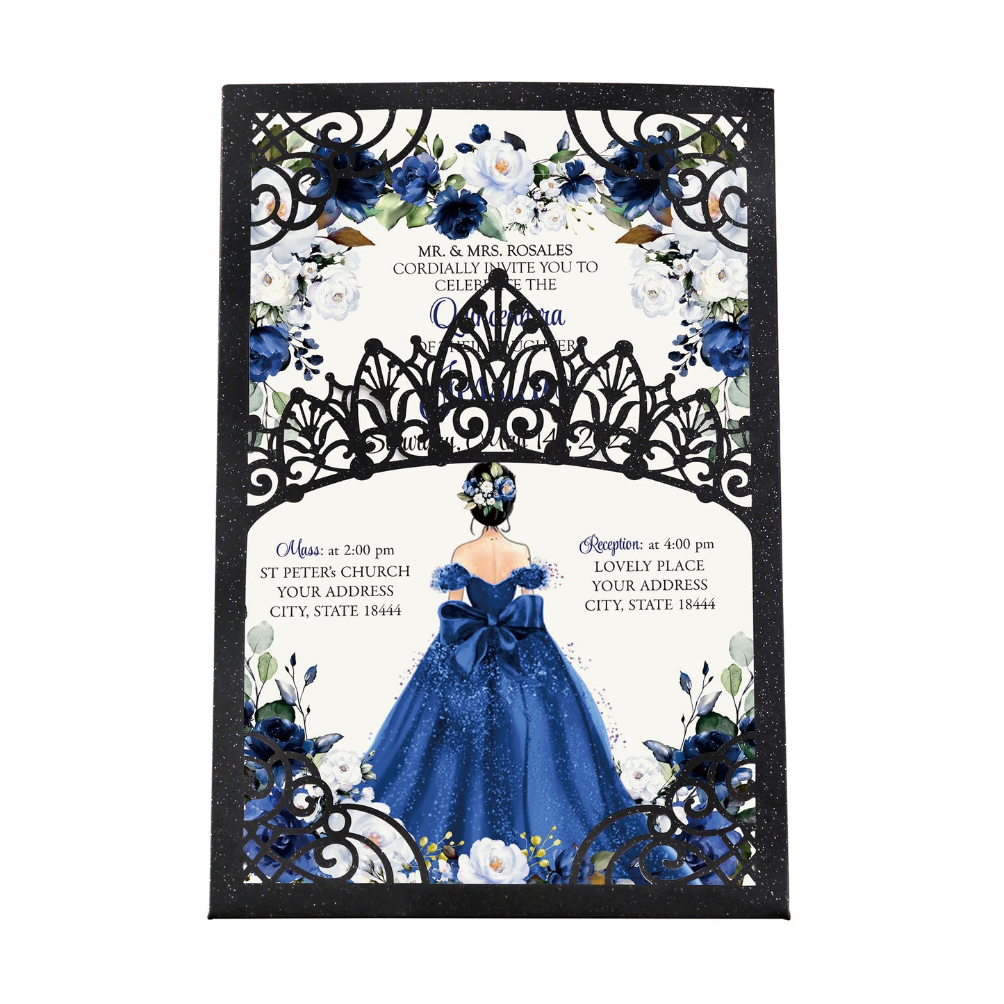 Pearlized Black Invitations Purple Greeting Cards For Quinceanera