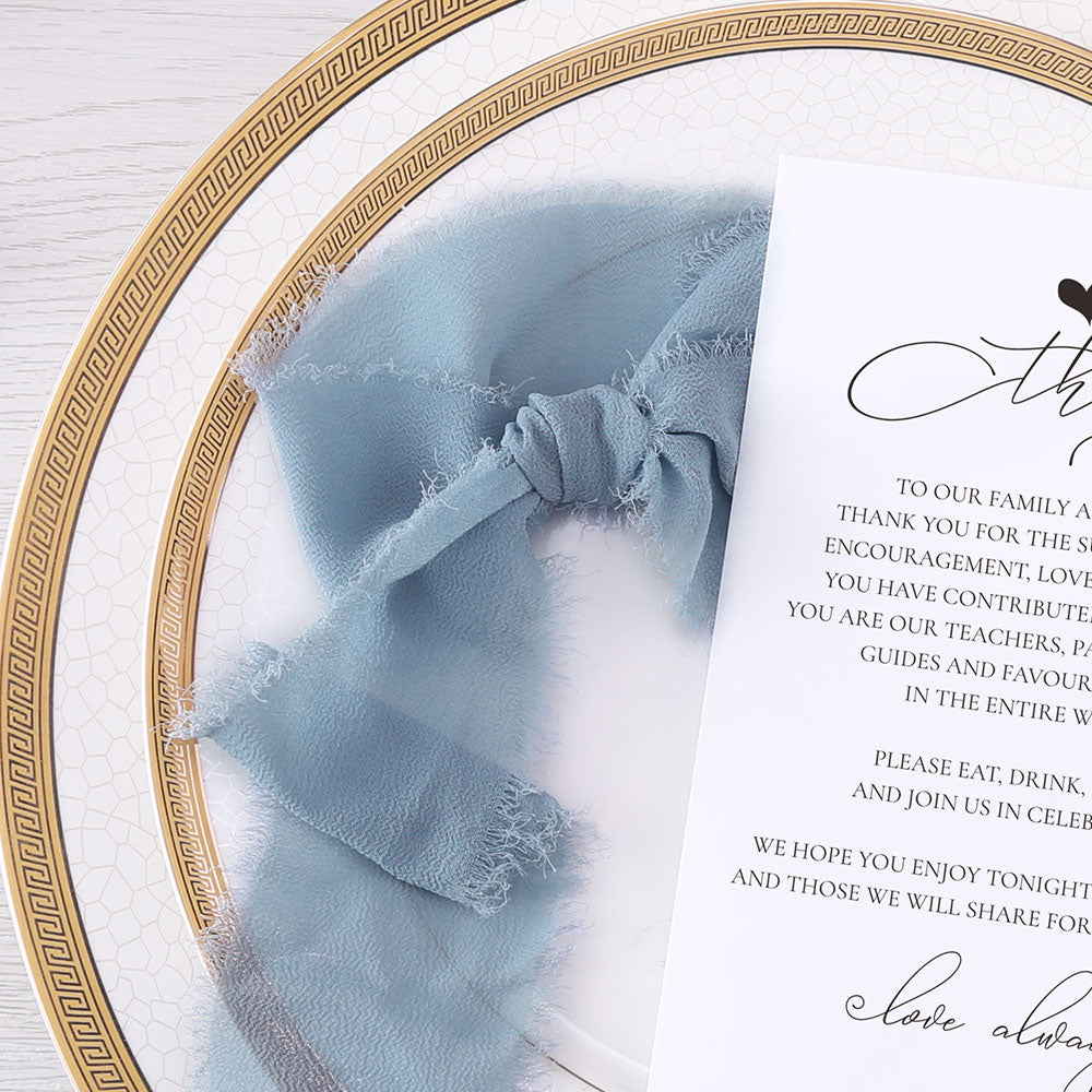 Thank You Place Setting Cards With Dusty Blue Chiffon Ribbon