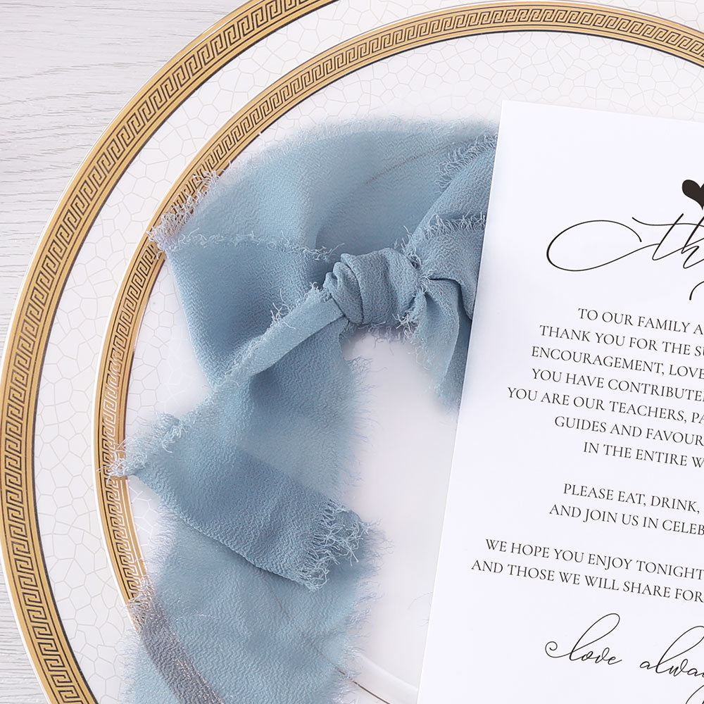 Thank You Place Setting Cards With Dusty Blue Chiffon Ribbon - DorisHome