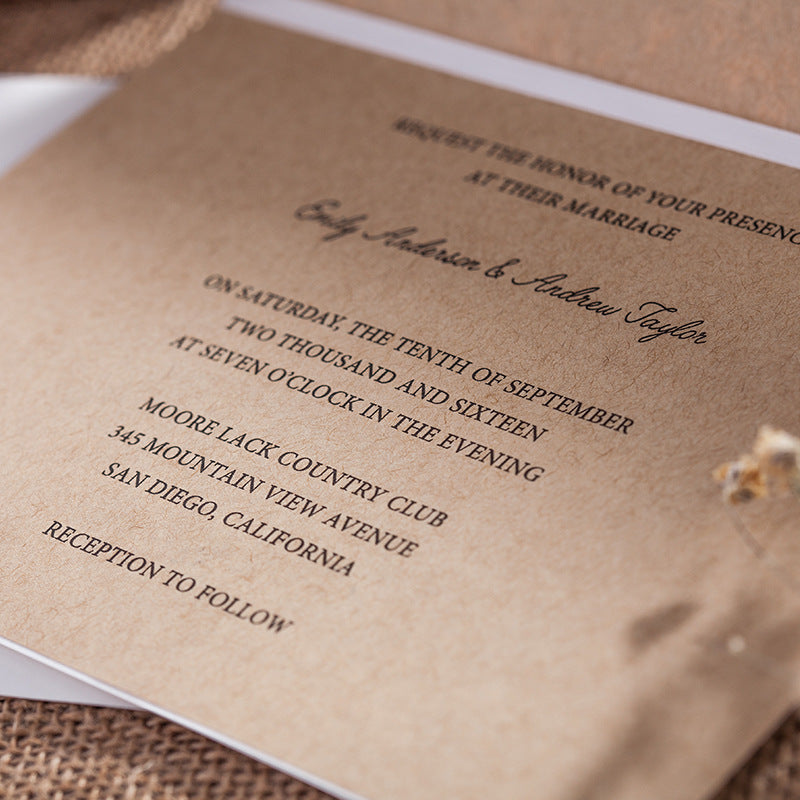 Horizontal Laser Cut Wedding Invitation with White Hollow Flora,Customizable - DorisHome